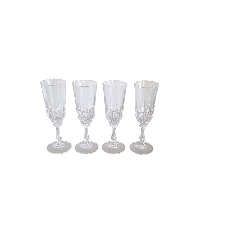 Set of 4 Crystal Champagne Flutes Cut Glass Stemware Sparkling Wine Glasses
